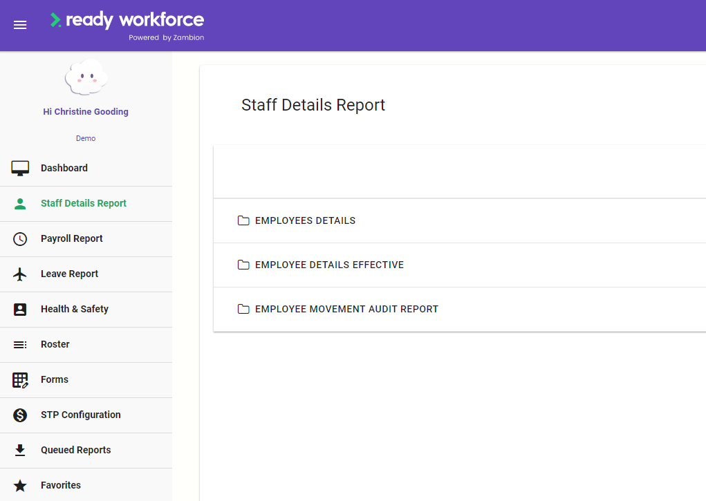 Ready Workforce Zambion Staff Details Report