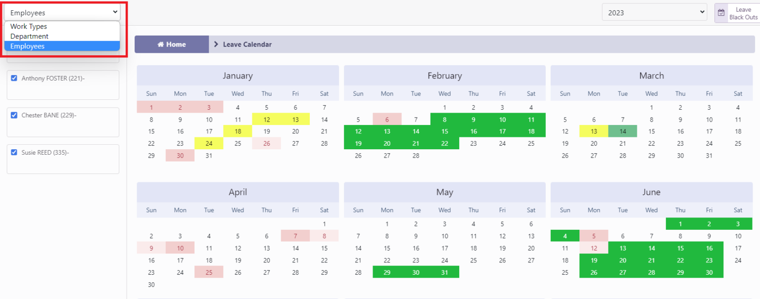 Leave Calendar Based On Employees