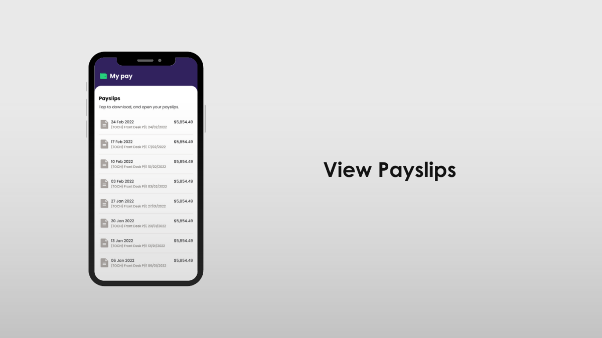 Ready People Self Service App Payslips View
